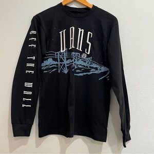 NWT Vans Men Size S Black and Blue Graphic Long Sleeve‎ Tee Embroidered Logo